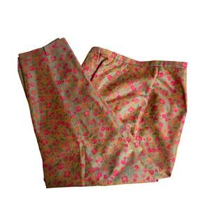 Classiques Entier green pink floral ankle pants zip front feminine ditzy Sz 14